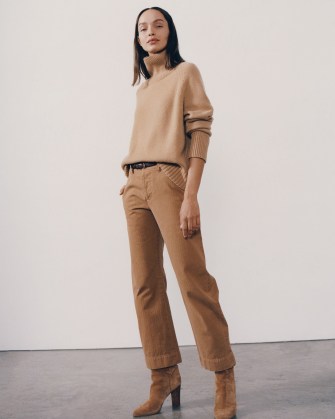 NILI LOTAN TOMBOY PANT WITH CUFF in FAWN ~ womens light brown relaxed fit trousers ~ effortless style casual fashion - flipped