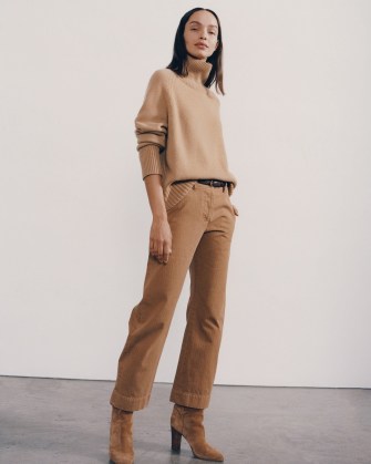 NILI LOTAN TOMBOY PANT WITH CUFF in FAWN ~ womens light brown relaxed fit trousers ~ effortless style casual fashion