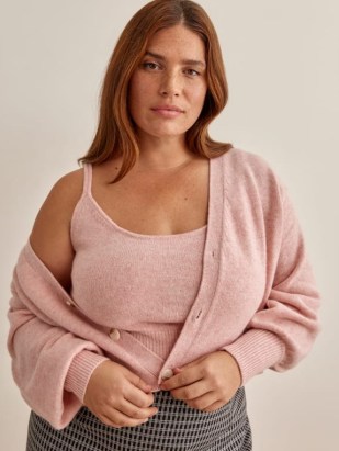 REFORMATION Varenne Cashmere Tank And Cardi Set Es in Blush ~ pink knitted strappy top and cardigan sets ~ knitwear fashion co-ords - flipped