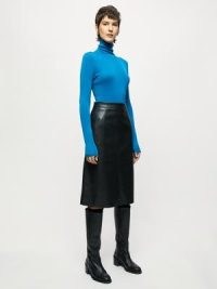 Jigsaw Vegan Leather Midi Skirt Black | faux leather A-line skirts