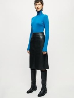 Jigsaw Vegan Leather Midi Skirt Black | faux leather A-line skirts - flipped