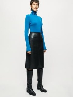 Jigsaw Vegan Leather Midi Skirt Black | faux leather A-line skirts