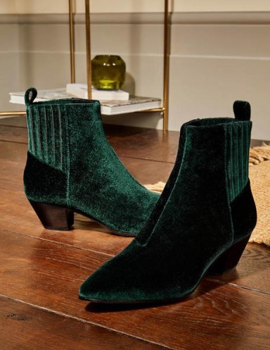 BODEN Western Ankle Boots Midnight Garden Velvet / green luxe look cowboy boots - flipped