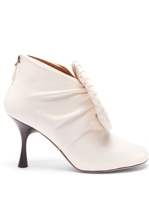 LOEWE Pleated-buckle white-leather ankle boots ~ luxe statement booties - flipped