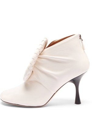 LOEWE Pleated-buckle white-leather ankle boots ~ luxe statement booties