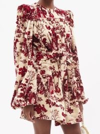 THE VAMPIRE’S WIFE The Smock toile de Jouy cotton-velvet dress – voluminous balloon sleeve tie waist dresses – puff sleeved fashion – feminine clothing