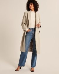 ABERCROMBIE & FITCH Double-Breasted Wool-Blend Dad Coat ~ cream longline midi coats ~ womens on-trend winter outerwear