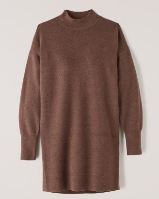 ABERCROMBIE & FITCH Everyday Mockneck Mini Sweater Dress ~ brown soft knit dresses ~ on-trend knitted fashion ~ fashionable winter knitwear - flipped