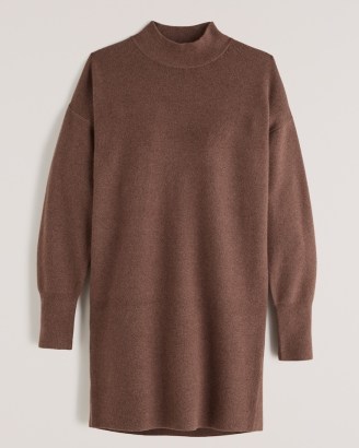 ABERCROMBIE & FITCH Everyday Mockneck Mini Sweater Dress ~ brown soft knit dresses ~ on-trend knitted fashion ~ fashionable winter knitwear