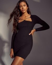 ABERCROMBIE & FITCH Long-Sleeve Cutout Mini Sweater Dress in Black – cut out LBD