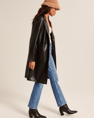 Abercrombie & Fitch Vegan Leather Dad Coat in Black – longline faux leather coats