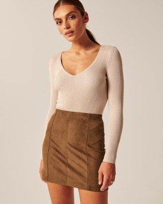 Abercrombie & Fitch Vegan Suede Mini Skirt in Brown / faux suede skirts