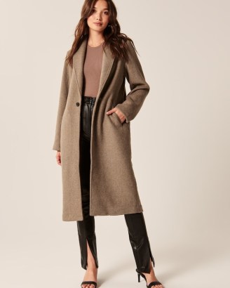 ABERCROMBIE & FITCH Wool-Blend Double Cloth Blanket Coat ~ womens light brown longline midi coats - flipped