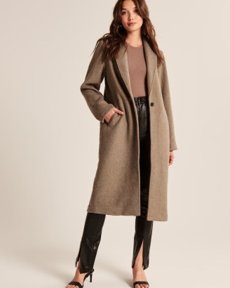ABERCROMBIE & FITCH Wool-Blend Double Cloth Blanket Coat ~ womens light brown longline midi coats