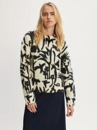 JIGSAW Woodland Shadow Jumper Cream / womens bird and animal print jumpers / women’s patterned crew neck sweaters