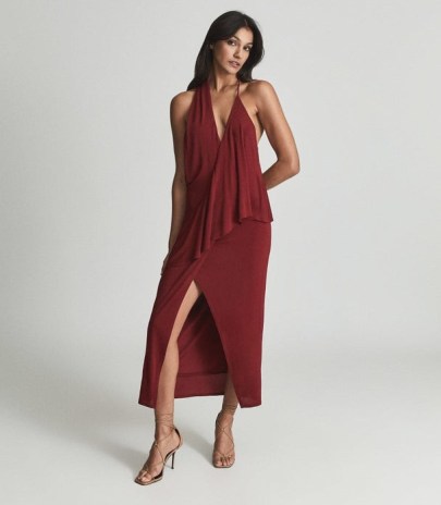 XENA STRAPPY OPEN BACK COCKTAIL DRESS DARK RED / glamorous occasionwear / open back plunge front party dresses / occasion fashion / evening glamour