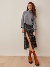 Reformation Zoe Skirt in Eliza | thigh high split floral skirts | slit hem | lightweight drapey crepe fabric fashion