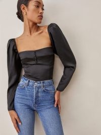 REFORMATION Abigale Top ~ black long sleeve fitted bodice tops