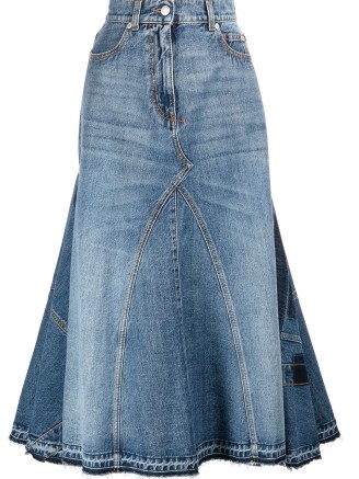Alexander McQueen A-line denim skirt | flared hem panel detail skirts - flipped