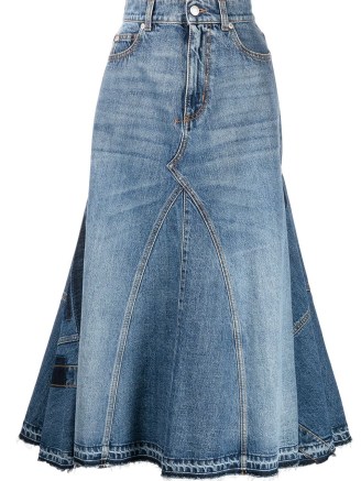Alexander McQueen A-line denim skirt | flared hem panel detail skirts