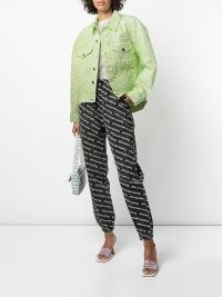 Alexander Wang logo-print green denim jacket | womens casual designer jackets
