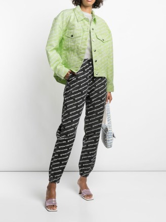 Alexander Wang logo-print green denim jacket | womens casual designer jackets - flipped