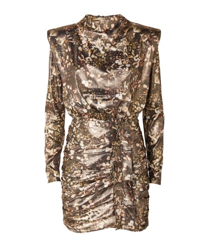 ALLSAINTS Lilliana Kettu Mini Dress in Black Gold | glamorous long sleeve high neck party dresses | evening glamour - flipped