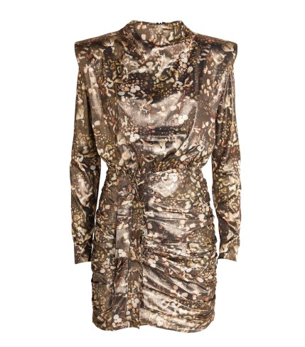 ALLSAINTS Lilliana Kettu Mini Dress in Black Gold | glamorous long sleeve high neck party dresses | evening glamour