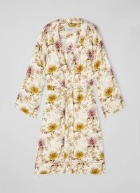 L.K. BENNETT AMELIA FLORAL PRINT CREAM COTTON ROBE ~ womens feminine flower print tie waist robes