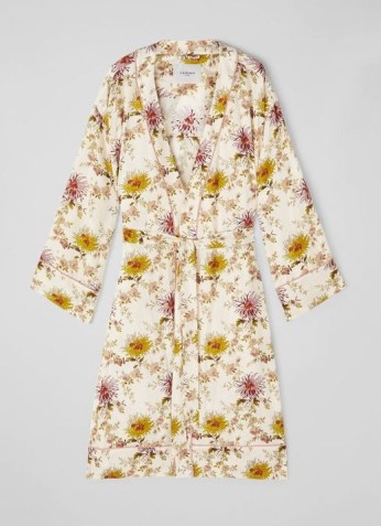 L.K. BENNETT AMELIA FLORAL PRINT CREAM COTTON ROBE ~ womens feminine flower print tie waist robes