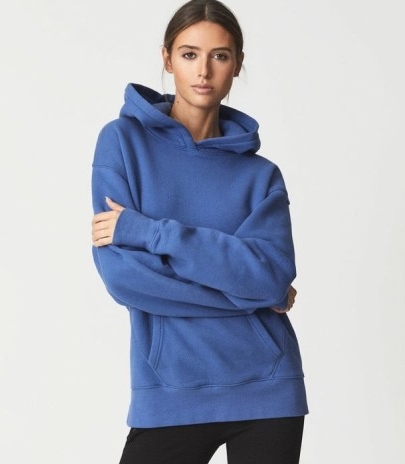 REISS ANDIE COTTON JERSEY HOODIE BLUE / womens kangaroo pocket pullover hoodies / women’s casual sportswear inspired tops