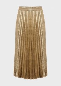 HOBBS ANNABELLA MIDI PLEATED SKIRT GOLD – women’s metallic skirts – evening glamour – glamorous party fashion