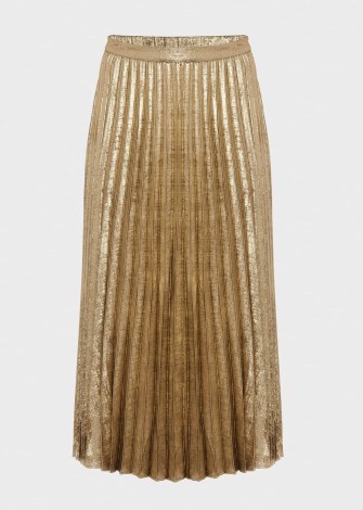 HOBBS ANNABELLA MIDI PLEATED SKIRT GOLD – women’s metallic skirts – evening glamour – glamorous party fashion - flipped
