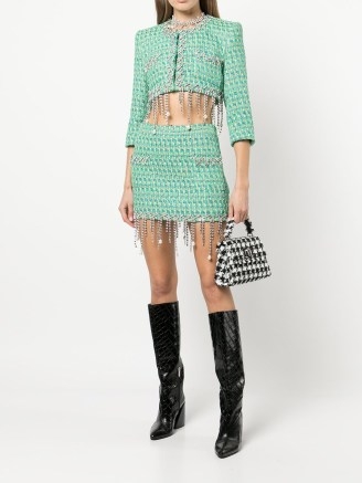 AREA crystal-fringe tweed skirt | fringed mini skirts - flipped