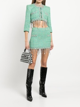 AREA crystal-fringe tweed skirt | fringed mini skirts