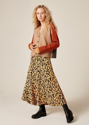 Autumn Collage Flared Skirt in Black Orange White / Me and Em floral skirts - flipped