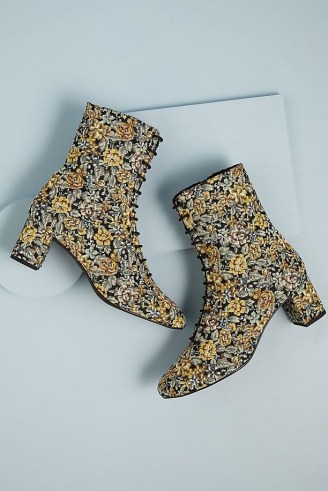 ANTHROPOLOGIE Lace-Up Ankle Boots / floral tapestry-style boots / womens vintage look footwear - flipped