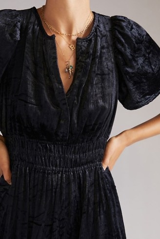 Anthropologie Somerset Velvet Maxi Dress Black – smocked waist tiered hem dresses - flipped