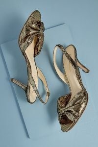 Guilhermina Metallic Heels in Gold | evening slingback sandals | shiny slingbacks | glittering party shoes
