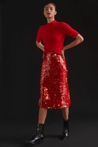 Maeve Sequined Midi Skirt in Bright Red | women’s sequinned skirts | shimmering party fashion