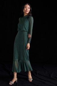 Let Me Be Shimmer Maxi Dress Dark Green ~ elegant metallic thread dresses ~ glittering party fashion