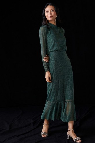 Let Me Be Shimmer Maxi Dress Dark Green ~ elegant metallic thread dresses ~ glittering party fashion - flipped