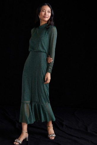 Let Me Be Shimmer Maxi Dress Dark Green ~ elegant metallic thread dresses ~ glittering party fashion