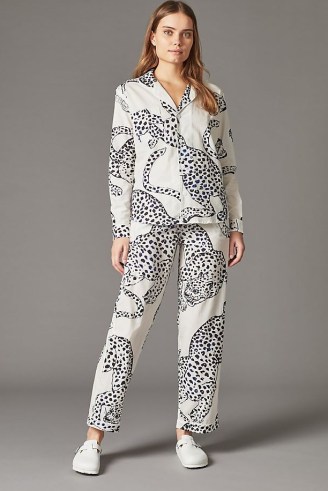Desmond and Dempsey Jaguar-Print Long Pyjama Set – women’s animal print pyjamas – womens organic cotton sleepwear – nightwear sets - flipped