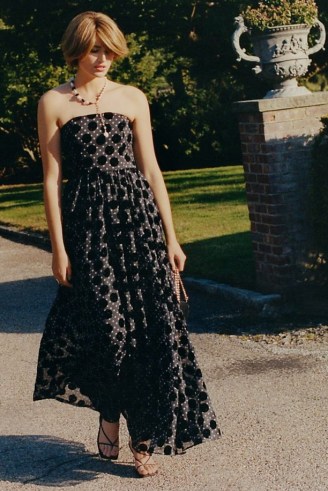 Hutch Velvet Polka Dot Maxi Dress – strapless spot print sheer overlay occasion dresses - flipped