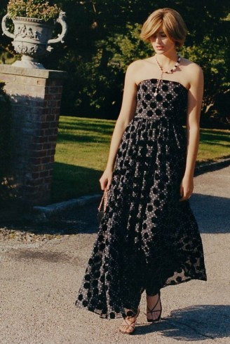 Hutch Velvet Polka Dot Maxi Dress – strapless spot print sheer overlay occasion dresses