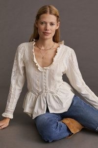 Forever That Girl Embroidered Lace Buttondown Blouse | romantic vintage style blouses | romance inspired fashion | peplum hem tops