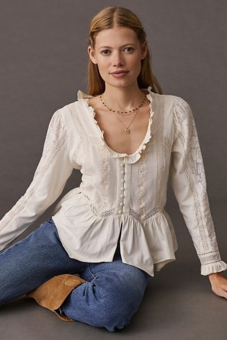 Forever That Girl Embroidered Lace Buttondown Blouse | romantic vintage style blouses | romance inspired fashion | peplum hem tops - flipped