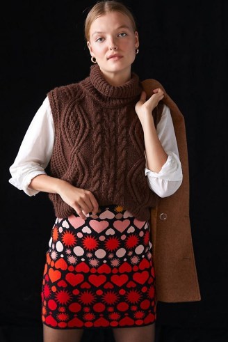 Maeve Hearts Slim Knitted Mini Skirt | womens winter knitwear fashion | hearts on skirts - flipped