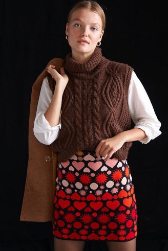 Maeve Hearts Slim Knitted Mini Skirt | womens winter knitwear fashion | hearts on skirts